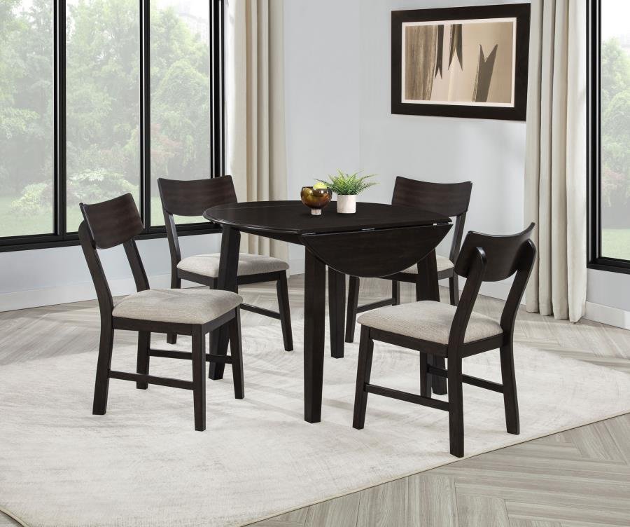 CATLEY 5-PIECE ROUND DROP LEAF DINING TABLE SET DARK COFFEE