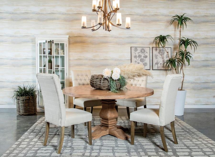 FLORENCE 5-PIECE ROUND DINING TABLE SET RUSTIC HONEY