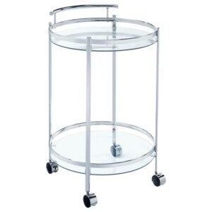 CHRISSY ROUND GLASS SHELF METAL BAR CART CHROME