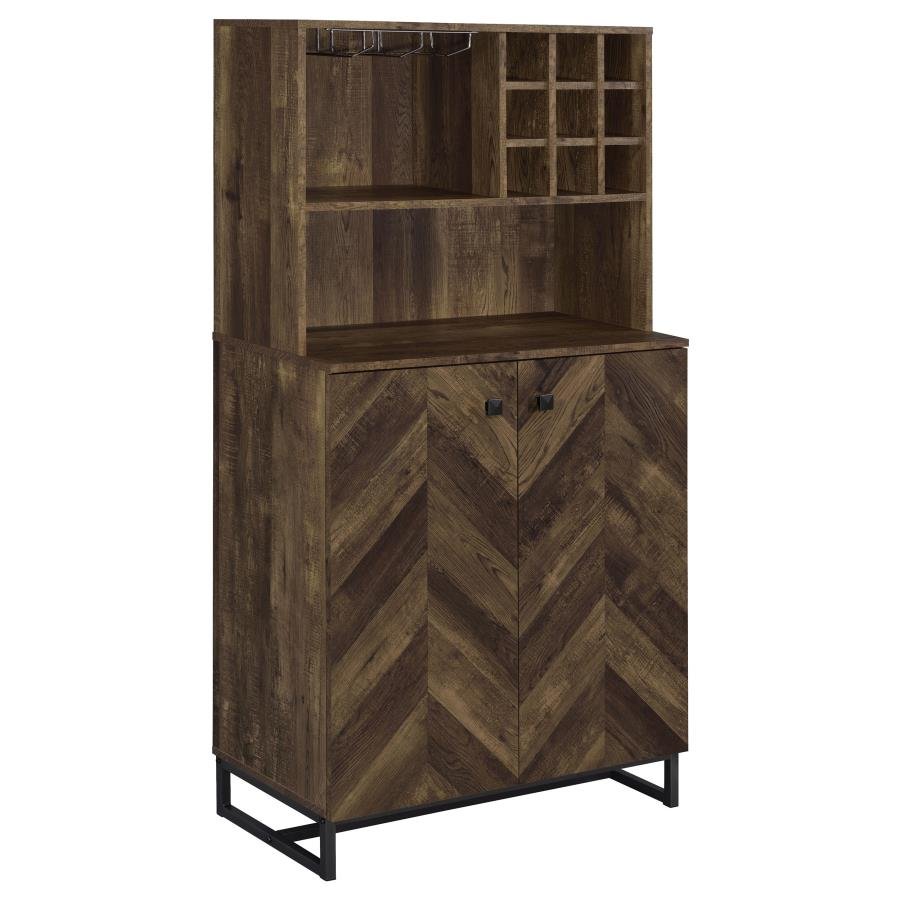 MENDOZA 2-DOOR HOME BAR CABINET WINE STORAGE RUSTIC OAK