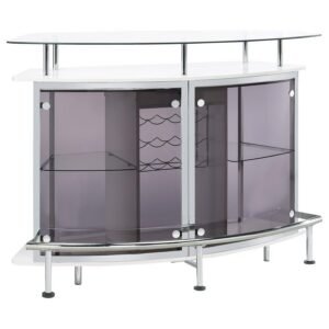 GIDEON CURVED GLASS TOP HOME BAR CABINET WHITE HIGH GLOSS