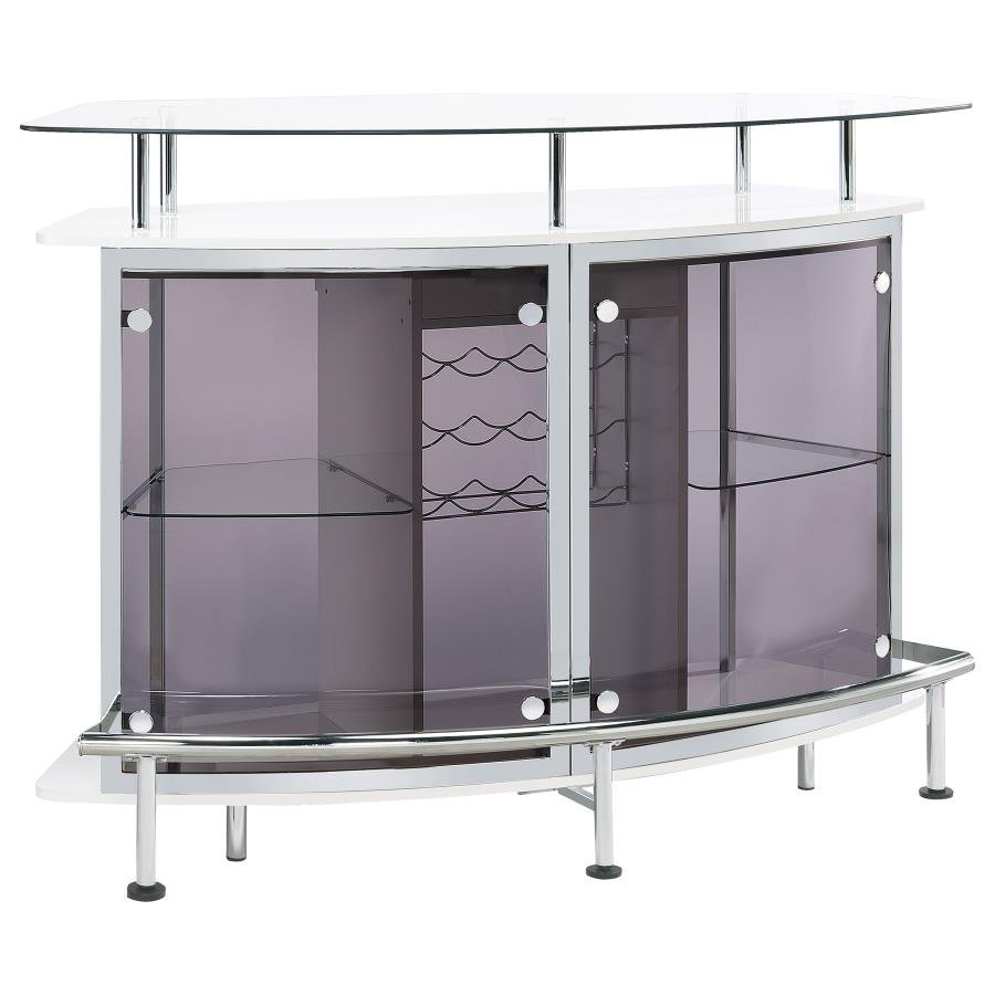 GIDEON CURVED GLASS TOP HOME BAR CABINET WHITE HIGH GLOSS