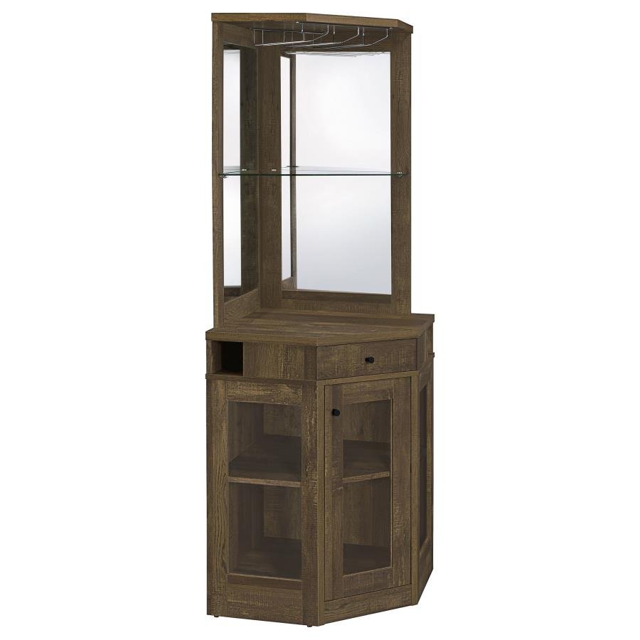 ALVISO 1-DRAWER CORNER HOME BAR WINE CABINET RUSTIC OAK