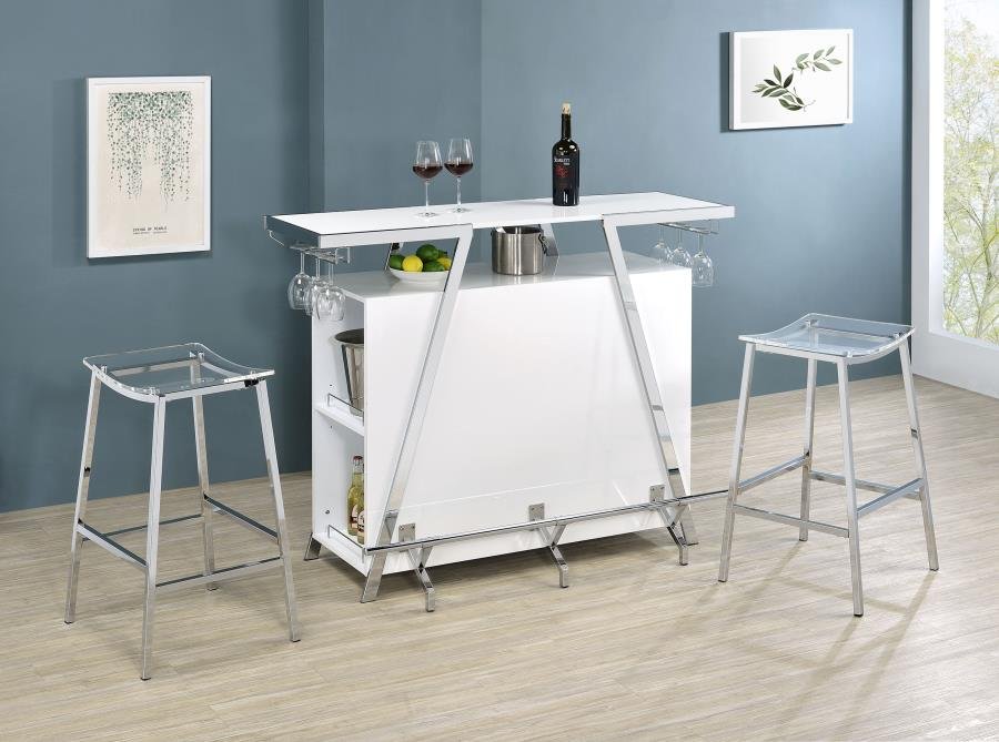ARACELI FREESTANDING LED HOME BAR CABINET WHITE HIGH GLOSS - Image 2