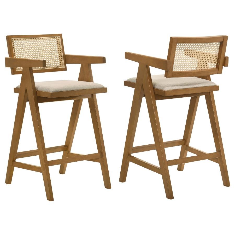 KANE WOVEN RATTAN WOOD BAR CHAIR LIGHT WALNUT (SET OF 2)