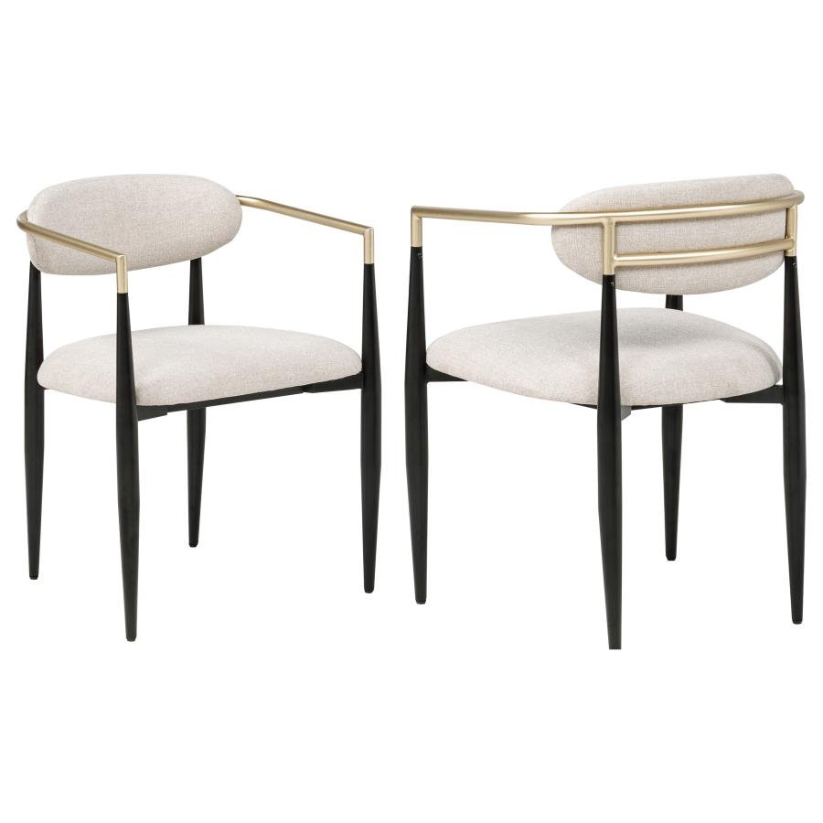 ALEXIS FABRIC UPHOLSTERED DINING ARM CHAIR BEIGE (SET OF 2)