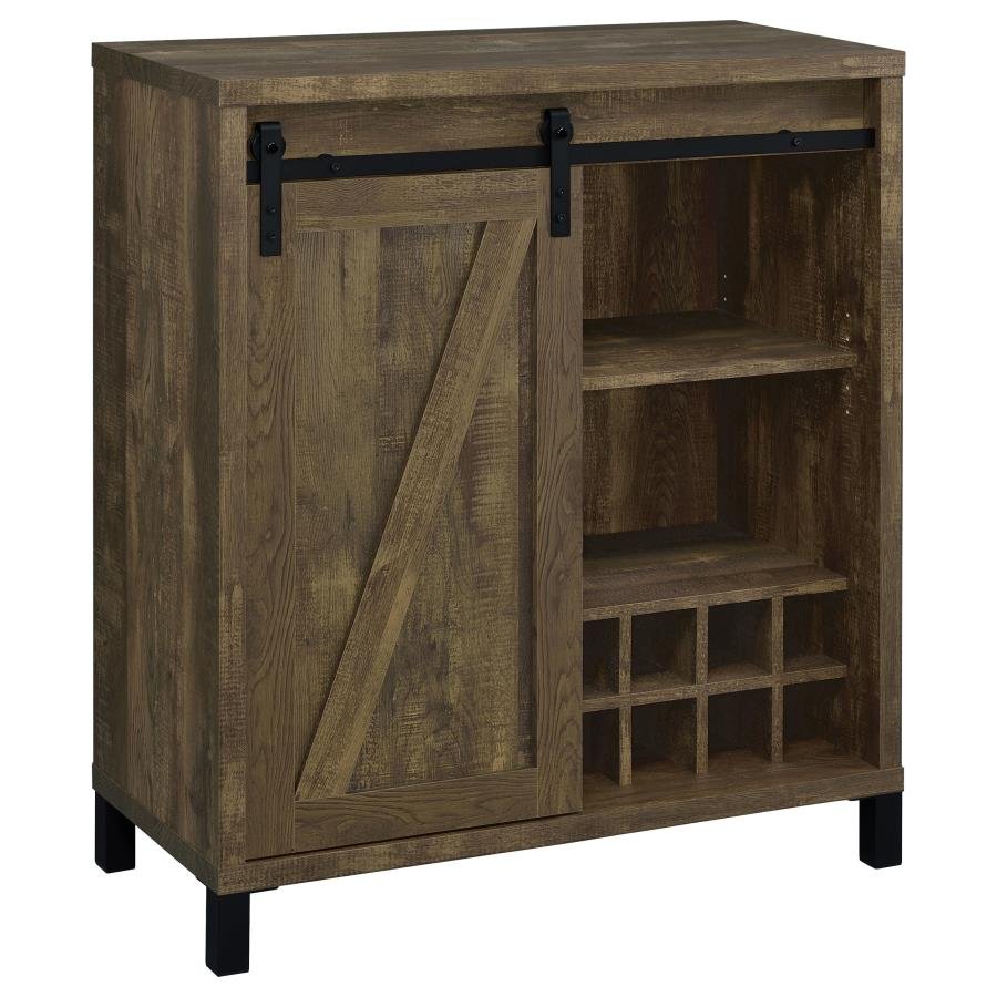 ARLINGTON SLIDING DOOR HOME BAR WINE CABINET RUSTIC OAK