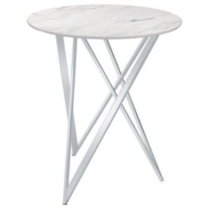 BEXTER ROUND 35-INCH FAUX MARBLE BISTRO BAR TABLE CHROME