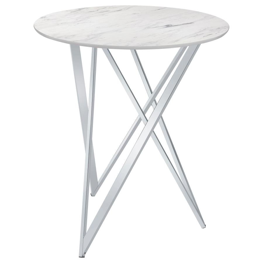 BEXTER ROUND 35-INCH FAUX MARBLE BISTRO BAR TABLE CHROME