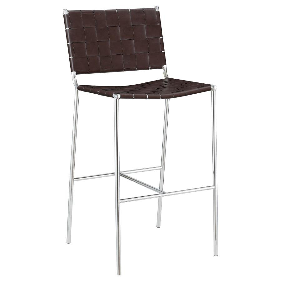 ADELAIDE UPHOLSTERED PUB HEIGHT BAR STOOL BROWN AND CHROME