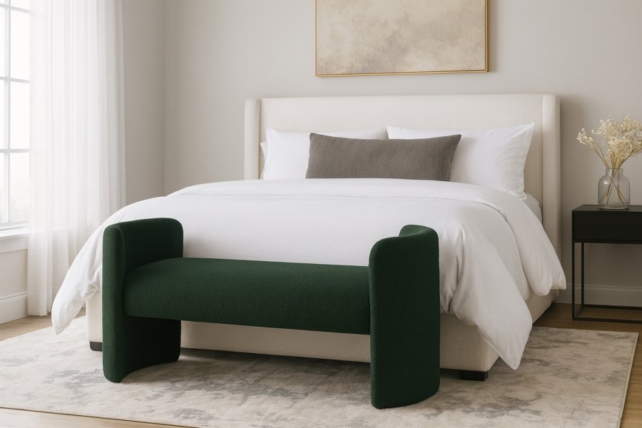 Peyton Boucle Fabric Upholstered Bench - Image 2