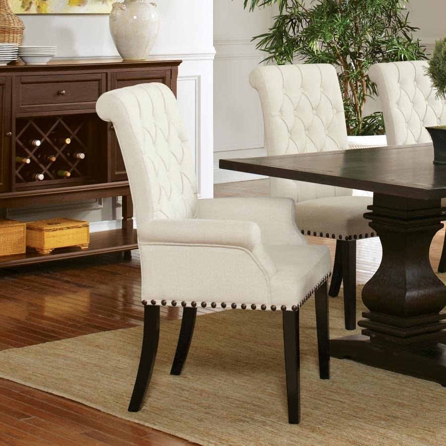 ALANA FABRIC UPHOLSTERED DINING ARM CHAIR BEIGE - Image 2