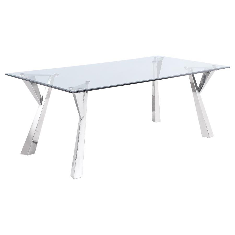 ALAIA RECTANGULAR 79-INCH GLASS TOP DINING TABLE CHROME