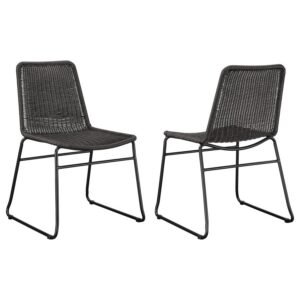 DACY FAUX RATTAN METAL DINING SIDE CHAIR BROWN (SET OF 2)