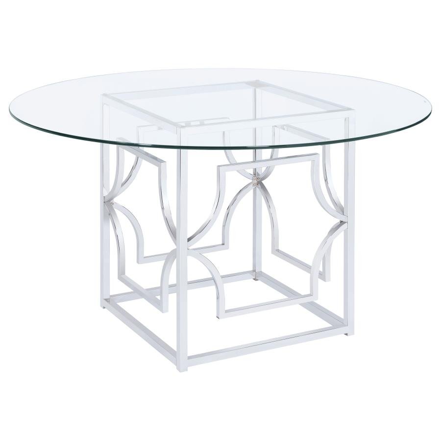 STARLIGHT ROUND 54-INCH GLASS TOP METAL DINING TABLE CHROME