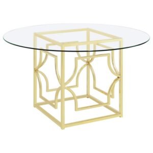 STARLIGHT ROUND 54-INCH GLASS TOP METAL DINING TABLE BRASS