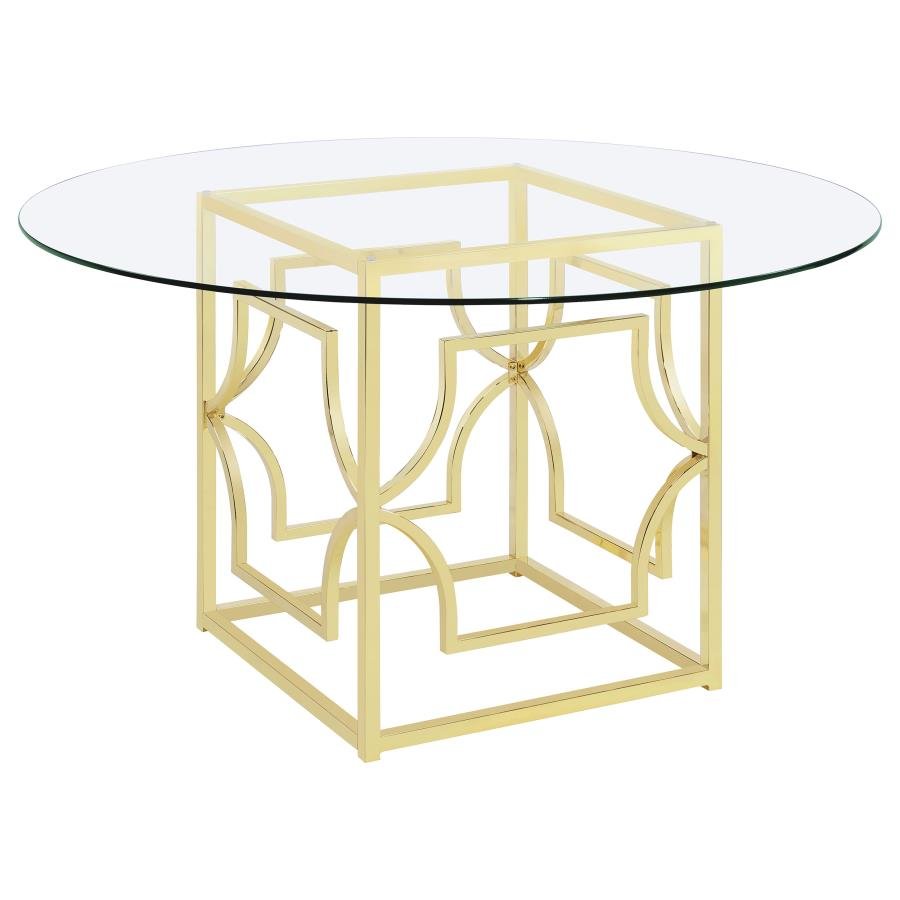 STARLIGHT ROUND 54-INCH GLASS TOP METAL DINING TABLE BRASS