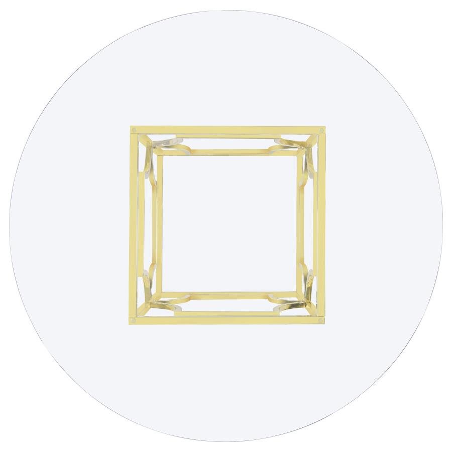 STARLIGHT ROUND 54-INCH GLASS TOP METAL DINING TABLE BRASS - Image 4