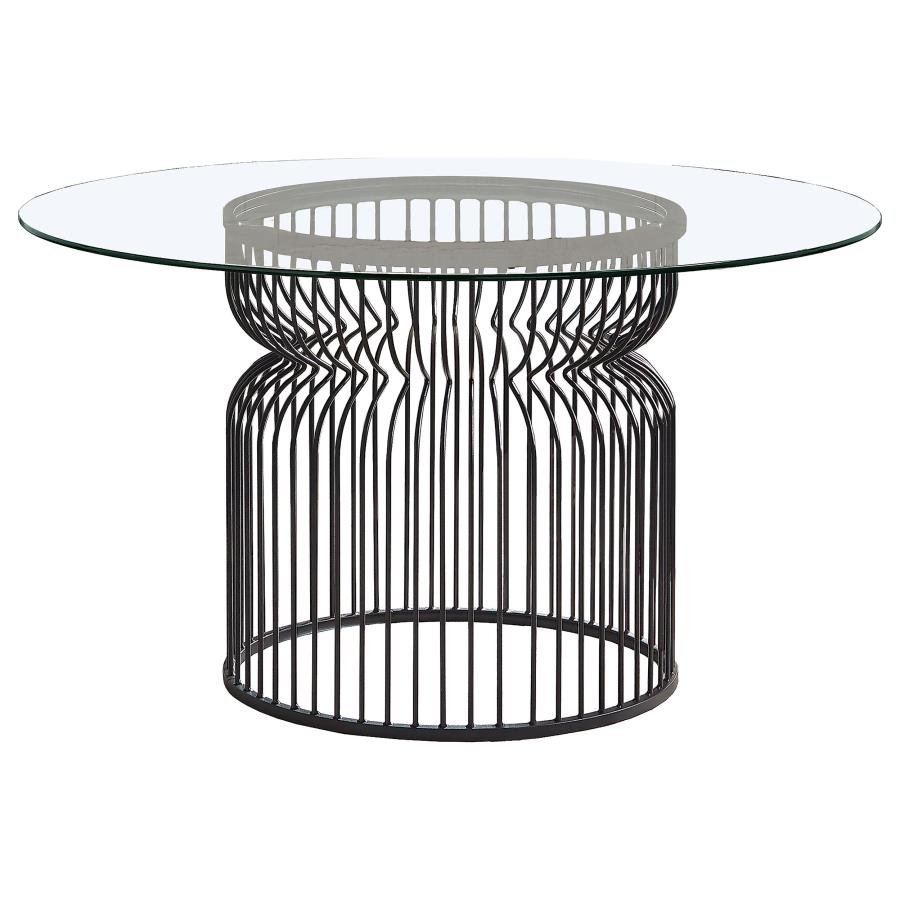 GRANVIA ROUND 54-INCH GLASS TOP METAL DINING TABLE GUNMETAL