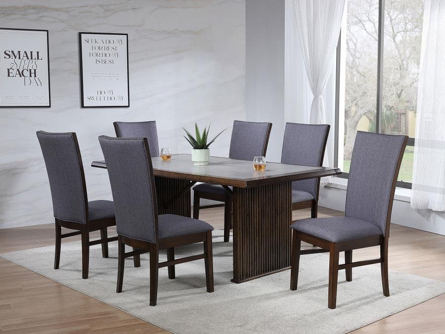 SHERWOOD 7-PIECE RECTANGULAR DINING TABLE SET BROWN