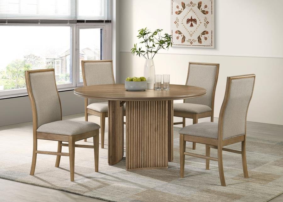 ADINA 5-PIECE ROUND DINING TABLE SET DISTRESSED LIGHT BROWN