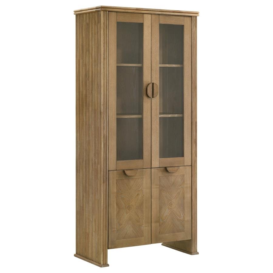 ADINA 77-INCH TALL DISPLAY CABINET DISTRESSED LIGHT BROWN