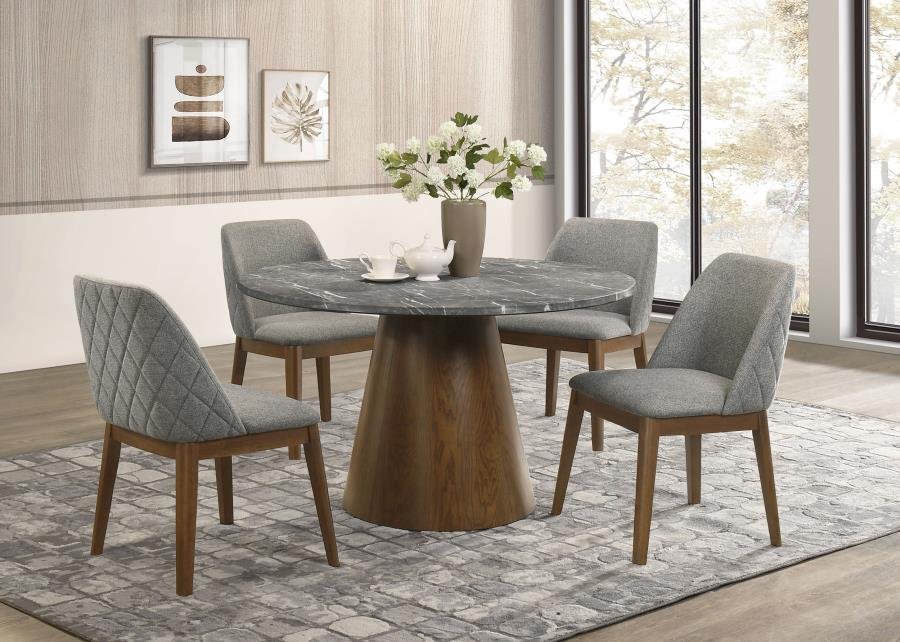 FRANKLIN 5-PIECE 50-INCH ROUND DINING TABLE SET GREY AND DARK OAK