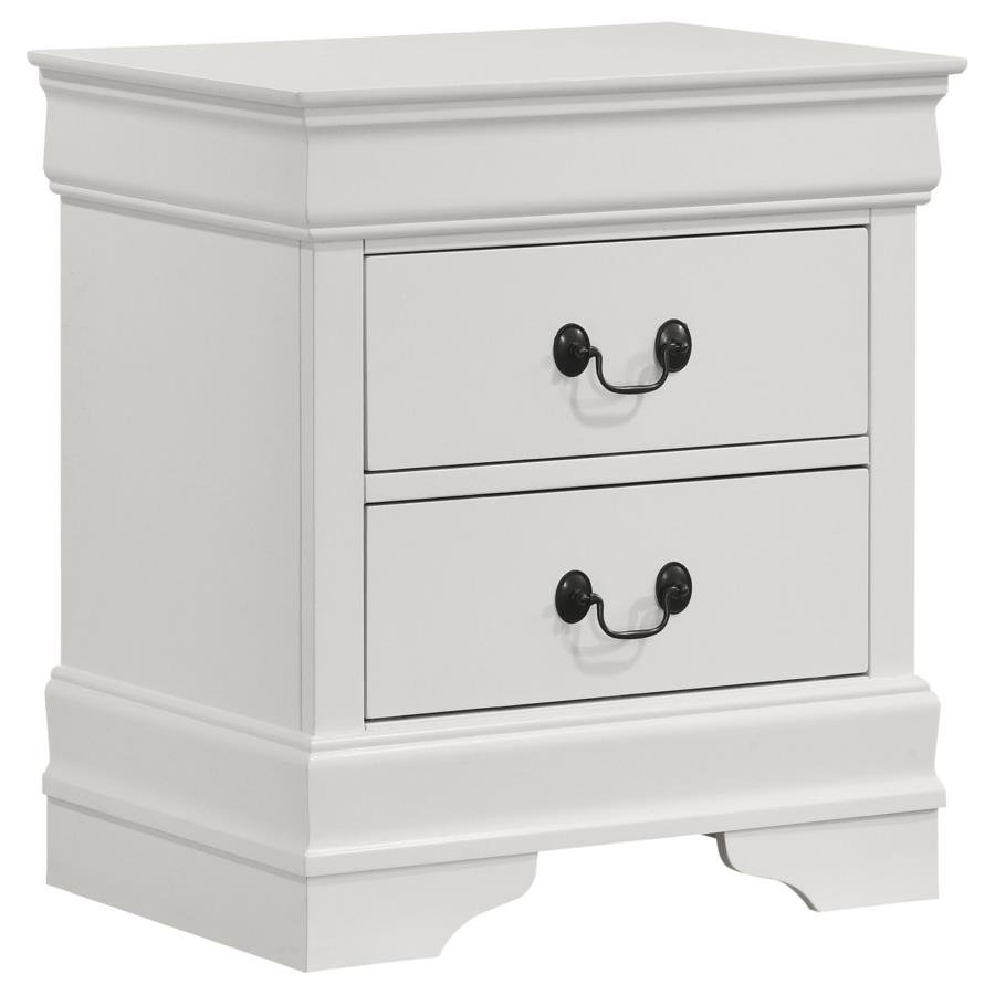 LOUIS PHILIPPE 2-DRAWER NIGHTSTAND BEDSIDE TABLE WHITE