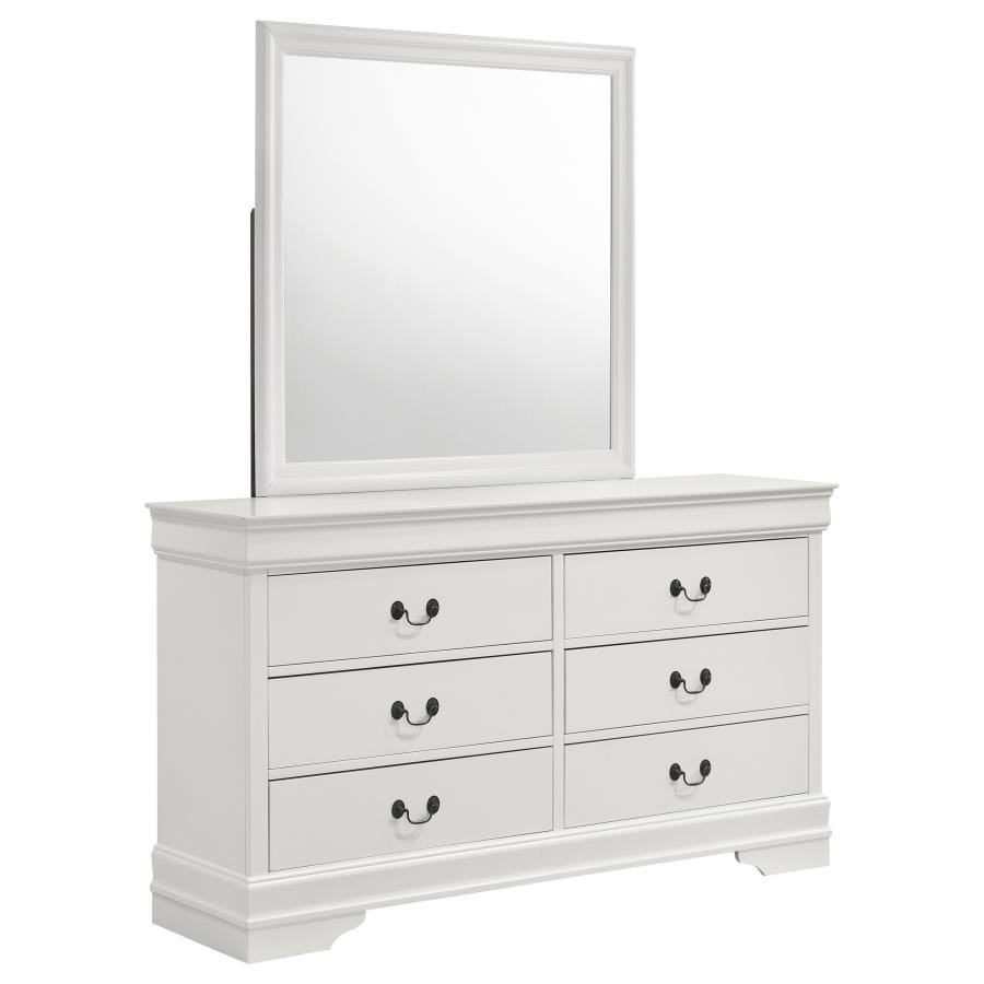 LOUIS PHILIPPE 6-DRAWER DRESSER AND MIRROR WHITE