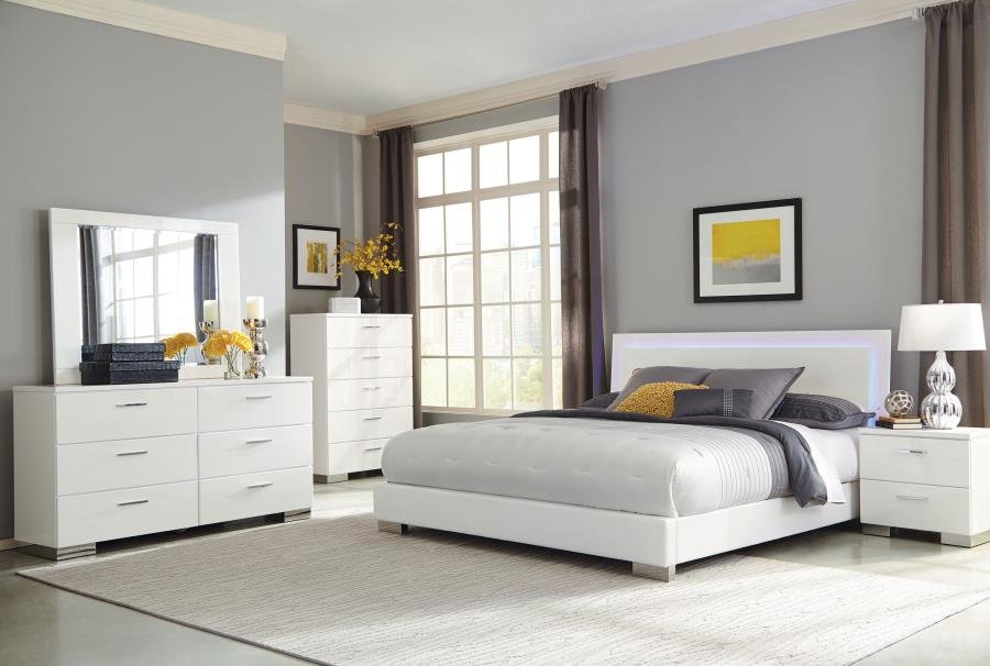 FELICITY 5-PIECE QUEEN BEDROOM SET WHITE HIGH GLOSS