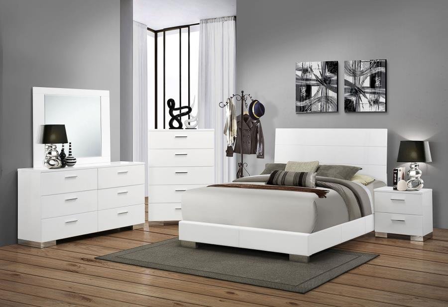 FELICITY 5-PIECE QUEEN BEDROOM SET WHITE HIGH GLOSS
