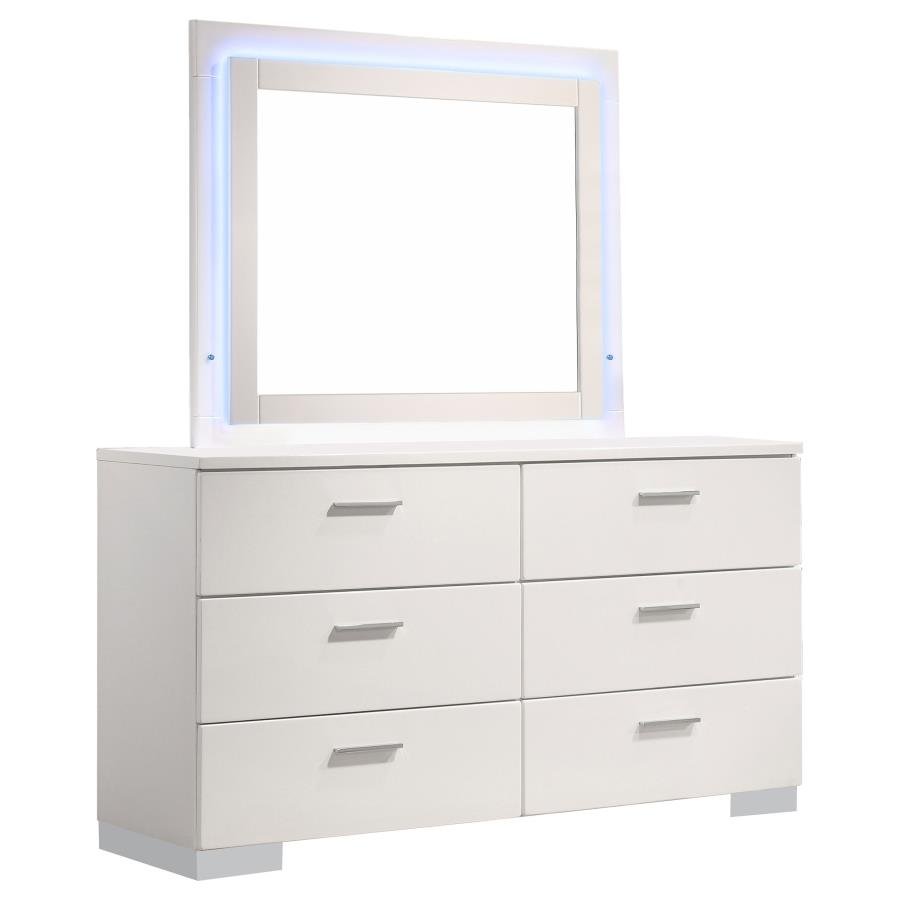 FELICITY 6-DRAWER DRESSER WITH LED MIRROR WHITE HIGH GLOSS