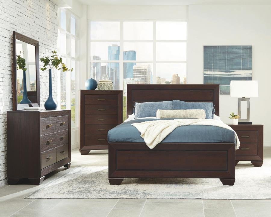 KAUFFMAN 5-PIECE QUEEN BEDROOM SET DARK COCOA