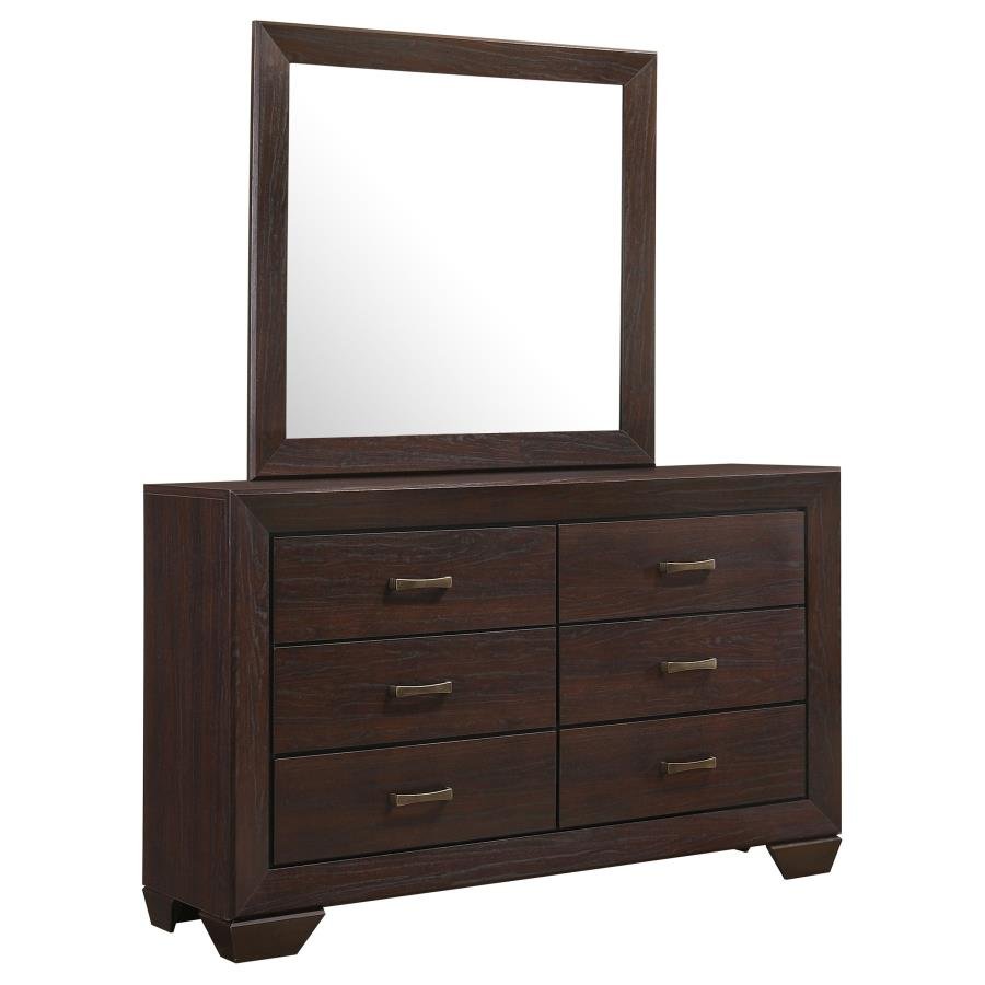 KAUFFMAN 6-DRAWER DRESSER WITH MIRROR DARK COCOA