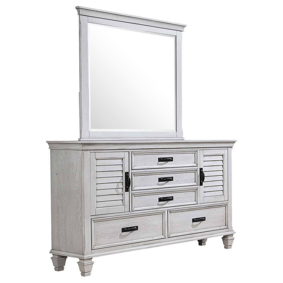 FRANCO 5-DRAWER DRESSER WITH MIRROR DISTRESSED WHITE