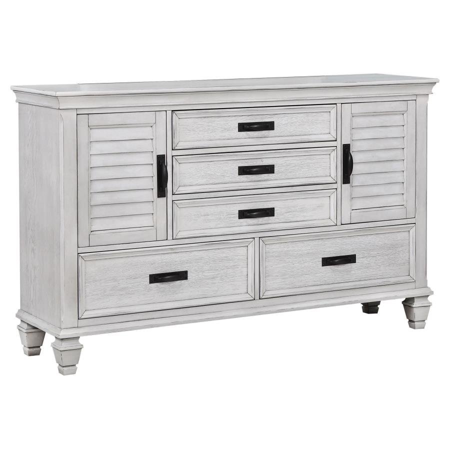 FRANCO 5-DRAWER DRESSER DISTRESSED WHITE