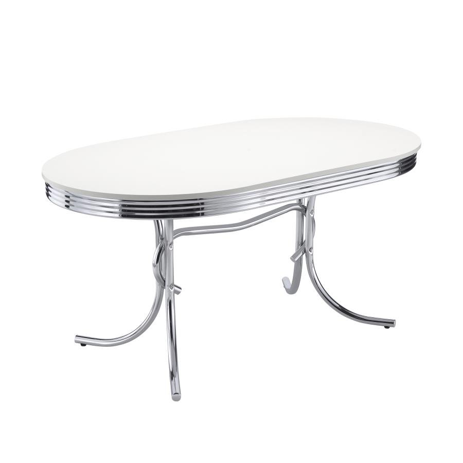 RETRO OVAL 60-INCH WOOD TOP DINING TABLE WHITE AND CHROME