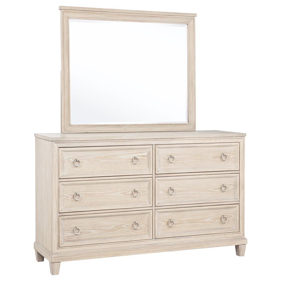 PEMBROKE 6-DRAWER BEDROOM DRESSER WITH MIRROR WASHED OAK
