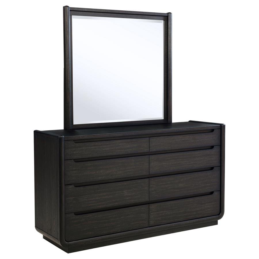 LEANDRO 8-DRAWER BEDROOM DRESSER WITH MIRROR BURNISHED BLACK