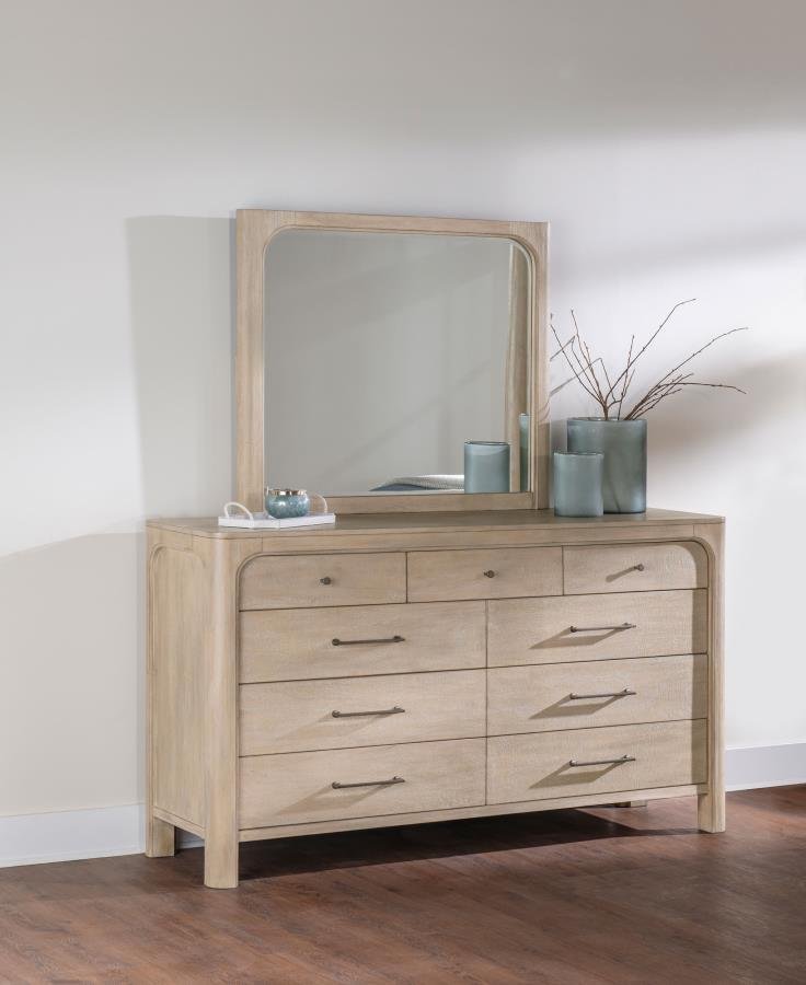 SOLANO 9-DRAWER BEDROOM DRESSER WITH MIRROR WEATHERED MANGO - Image 2