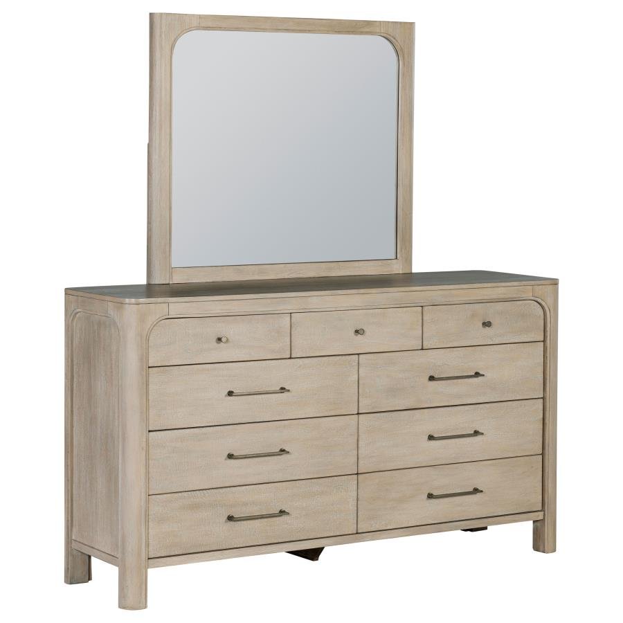 SOLANO 9-DRAWER BEDROOM DRESSER WITH MIRROR WEATHERED MANGO