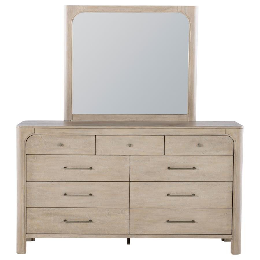 SOLANO 9-DRAWER BEDROOM DRESSER WITH MIRROR WEATHERED MANGO - Image 3