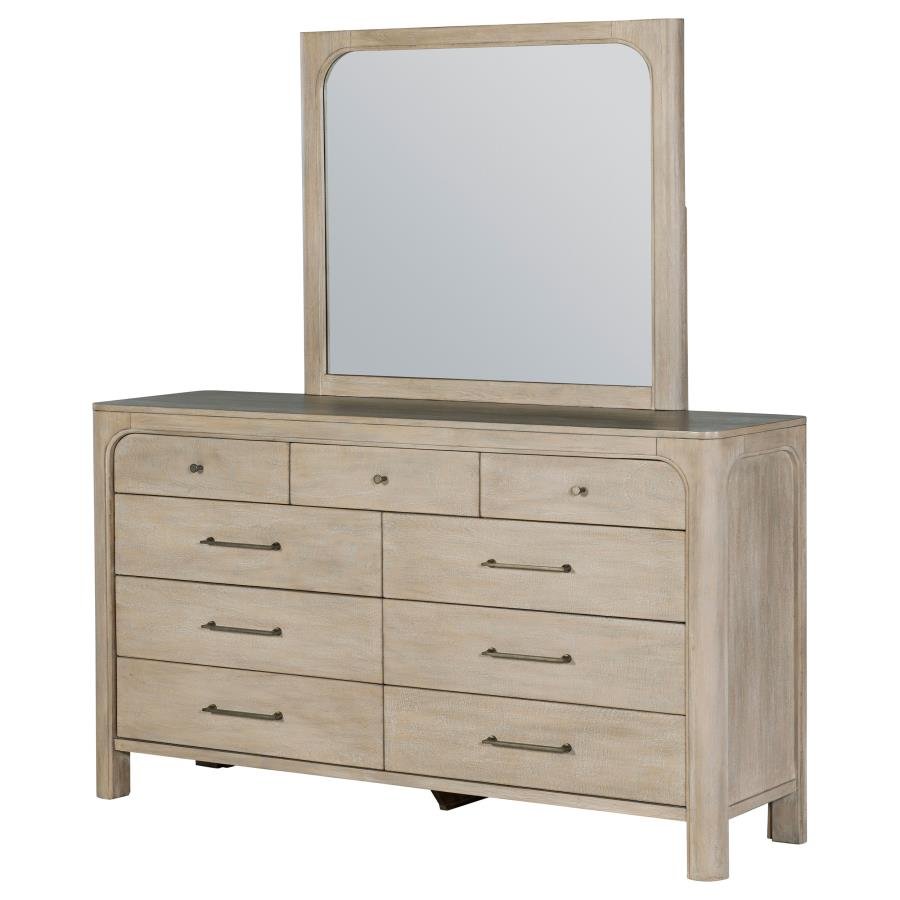 SOLANO 9-DRAWER BEDROOM DRESSER WITH MIRROR WEATHERED MANGO - Image 4