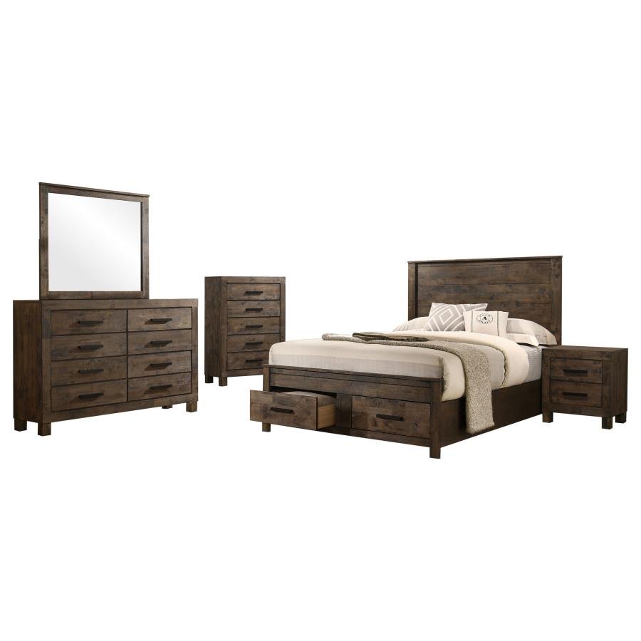 WOODMONT 5-PIECE QUEEN BEDROOM SET RUSTIC GOLDEN BROWN - Image 2