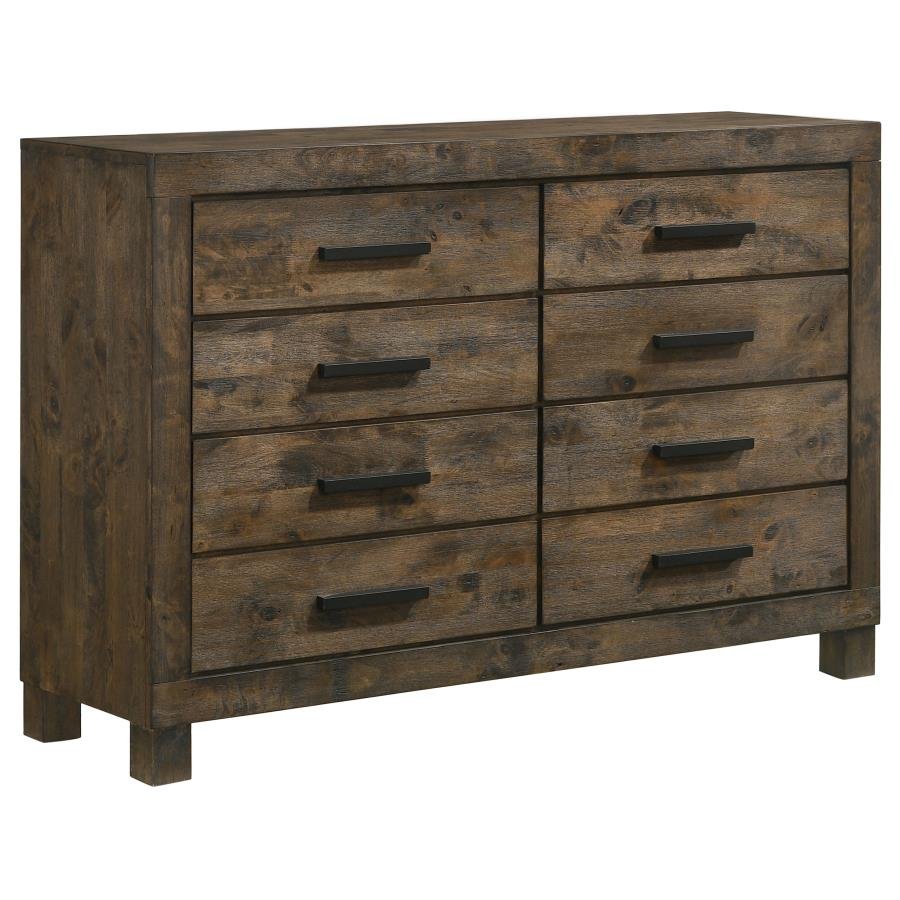 WOODMONT 5-PIECE QUEEN BEDROOM SET RUSTIC GOLDEN BROWN - Image 7