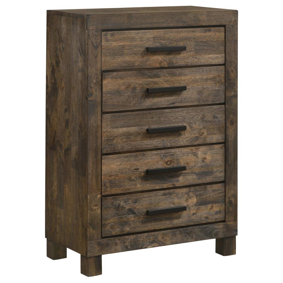 WOODMONT 5-PIECE QUEEN BEDROOM SET RUSTIC GOLDEN BROWN - Image 11