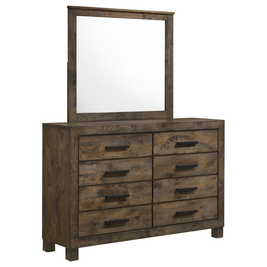 WOODMONT 8-DRAWER DRESSER WITH MIRROR RUSTIC GOLDEN BROWN