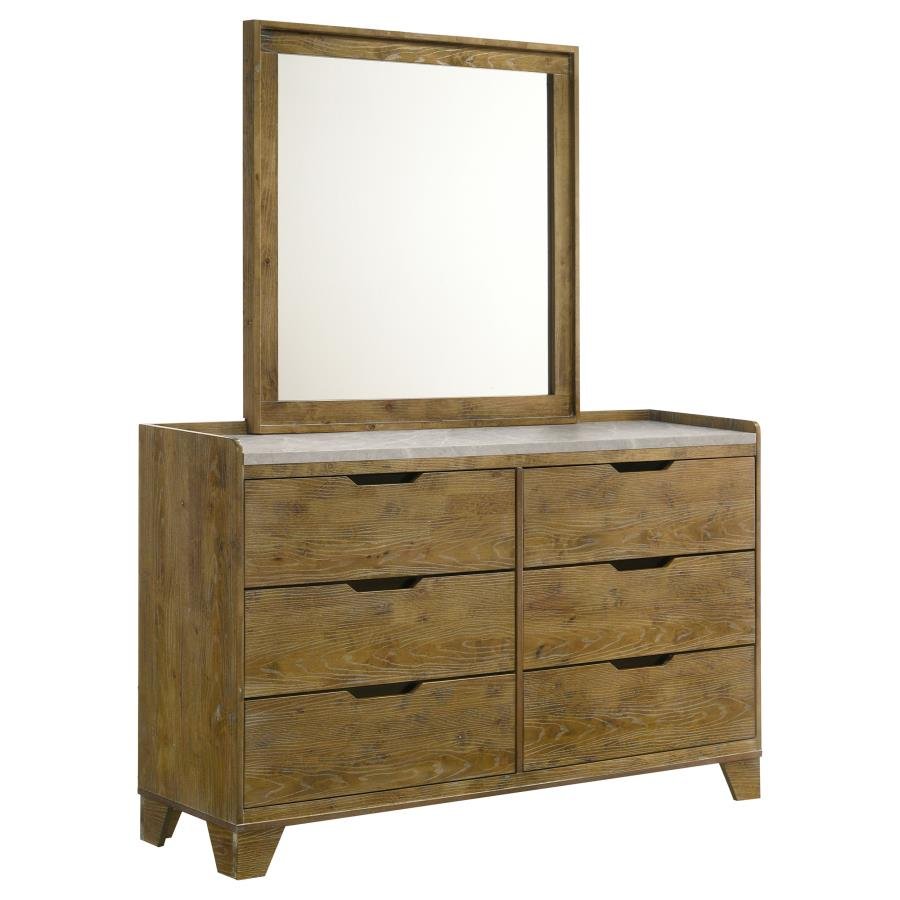 HENDERSON 6-DRAWER BEDROOM DRESSER WITH MIRROR MEDIUM OAK