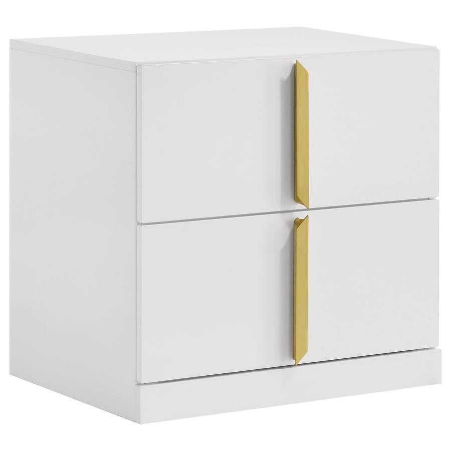 INES 2-DRAWER NIGHTSTAND BEDSIDE TABLE WHITE HIGH GLOSS