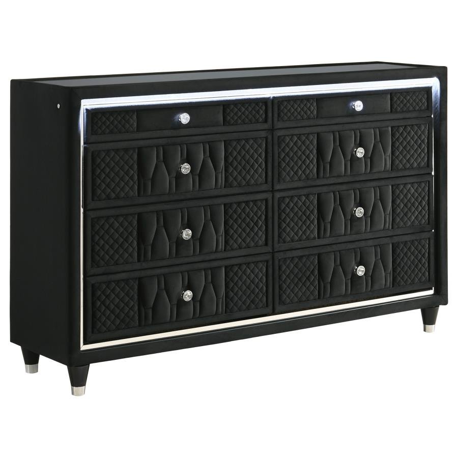 LORIENT 8-DRAWER LED BEDROOM DRESSER CABINET BLACK